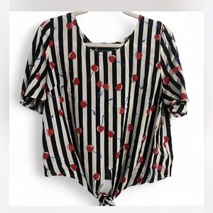 Cherry Stripe Tie Front